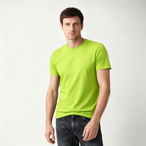Image of ORJ 2 Pack Men t Shirts Crew Neck Short Sleeve Men's Undershirt Plain Polyester tee Bulk Stretch Soft Tees