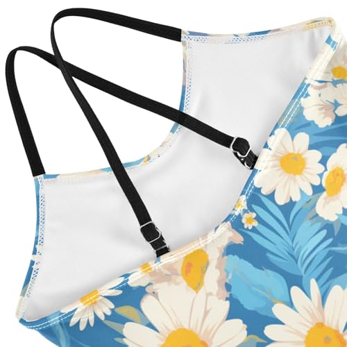 KLL Polka Dots and Tender Chamomile Flowers Hawaiian Toddler Girl 1 Piece Swimsuit Summer Swimming Suits with Adjustable4
