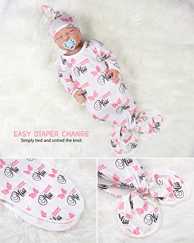 Mikccer Baby Knotted Gown Newborn 0-6 Months, Super Soft Breathable Baby Sleeper Gowns, Babies Girls Nightgowns Coming Home Outfit Infant With Hat Set Pink Bow #TOP6