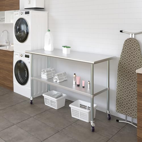 Image of AmGood 60 inch Long x 24 inch Deep Stainless Steel Table with Casters