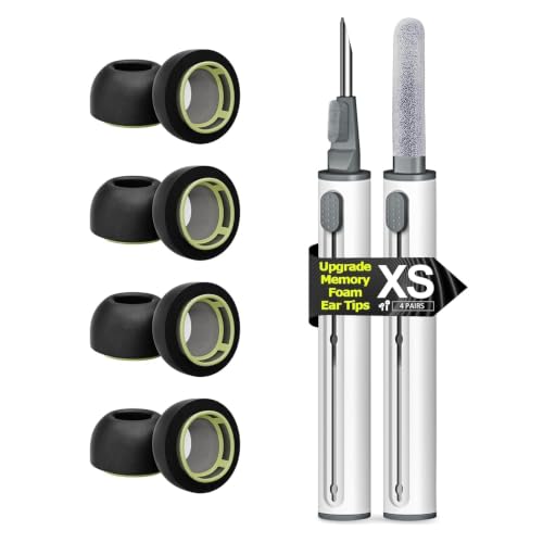 Image of Vsagie 4 Pairs Extra Small Memory Foam Ear Tips for AirPods Pro 1st & 2nd Gen, No Silicone Eartips Pain, Better Noise Cancellation, Replacement Buds with 3 in 1 Cleaner Kit, Fit in Charging Case,Black