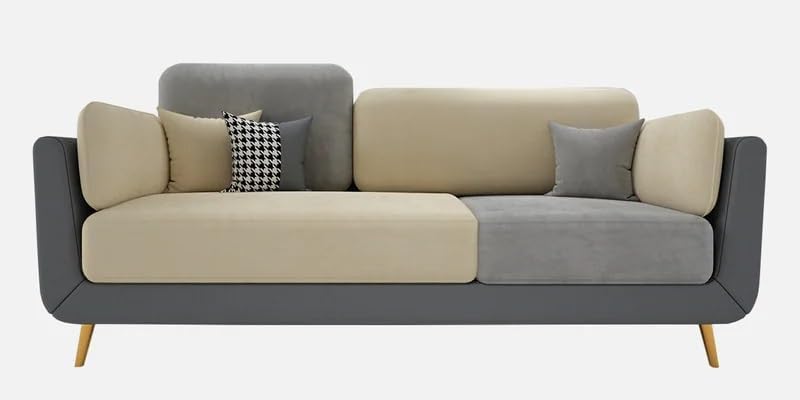Image of Polyester Velvet Contemperory Sofa Set with Cushion Chaise Lounge, Sectional Sofa Perfect for Your Living Room,Guests Room & Office. (Grey & Beige, 3 Seater)