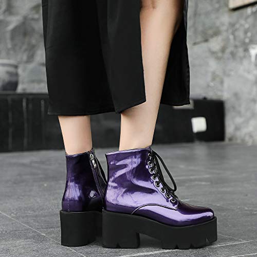 Image of Parisuit Womens Goth Patent Ankle Boots Platform Chunky Combat Boots | Lace Up, Gothic Boots, High Heel, Punk Short Booties, Buckle Boots, Chain Boots