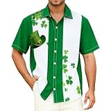 Chemise décontractée à manches courtes pour la Saint-Patrick, ornée d'un motif à carreaux verts festifs et d'une impression thématique.