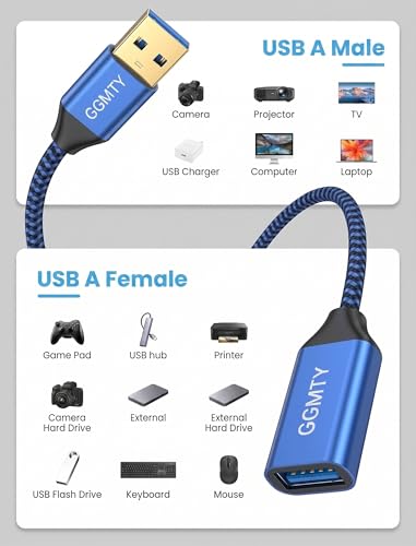 Image of USB 3.0 Extension Cable 3ft,Type A Male to Female Extension Cord Durable Braided Material High Data Transfer Compatible with USB Keyboard,Mouse,Flash Drive, Hard Drive,Printer