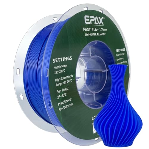 Image of EPAX PLA+ Filament 1.75mm, Fast PLA Plus 3D Printer Filament, High Speed 3D Printing Filament, Dimensional Accuracy + /- 0.03 mm, 1KG Spool (Blue), FAST-PLA-1KG175-BLUE