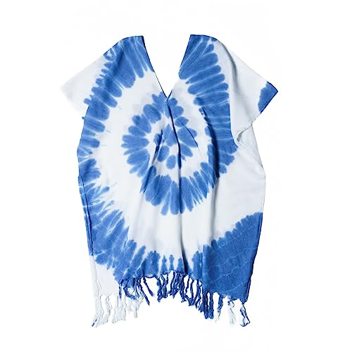 [deaizaka.biz] エスニック タイダイシャツ レディース 袖なし Vネック Tシャツ 藍色 しぼり染め たっぷり フリーサイズ (スパイラル)