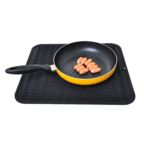 Extra Large Silicone Trivet Heat Resistant Mat 18'' x 16'' Dish Drying Mats kitchen Counter Rack Sink Drainer Pad Hot Pot Trivet Dishwasher Safe (black)