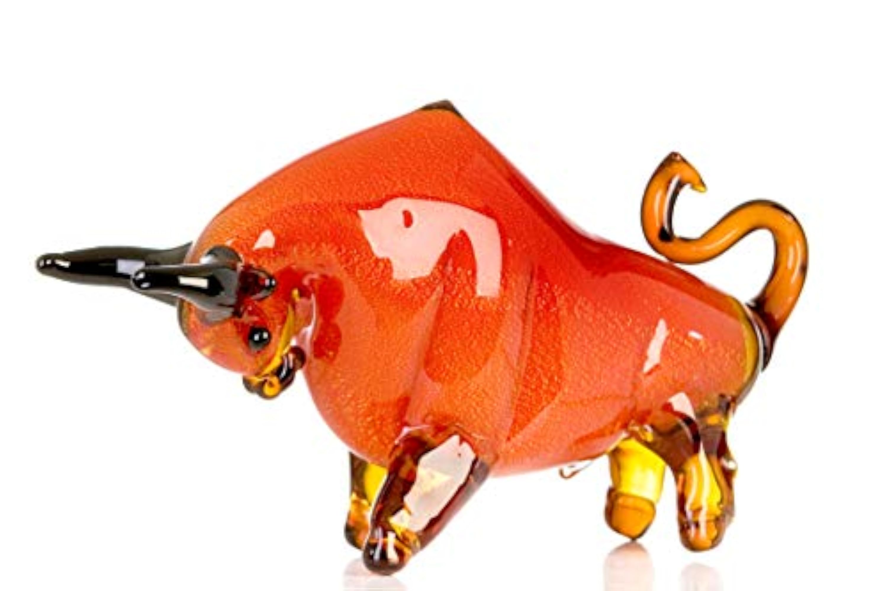 Casablanca - Escultura de Tauro - de Cristal en Rojo, Naranja, marrón y Negro, H 28 cm