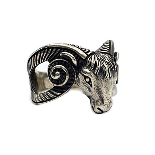 CRYPIN Bague en Argent Sterling Bélier, Bague en Argent Sterling de Locomotive tête de Mouton à Douze Constellations à la Main, Bague pour Homme Punk Rock, Argent Sterling 925, Taille 7-14 Cover