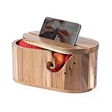 Garnschale für Wolle, Strickschale Garnhalter Holz mit Deckel 28.5x15x12cm, Wollschale Garnschale Holz, Crochet Yarn Bowl Verhindert Verheddern, Garnhalter Wolle für Strick und Häkelprojekte