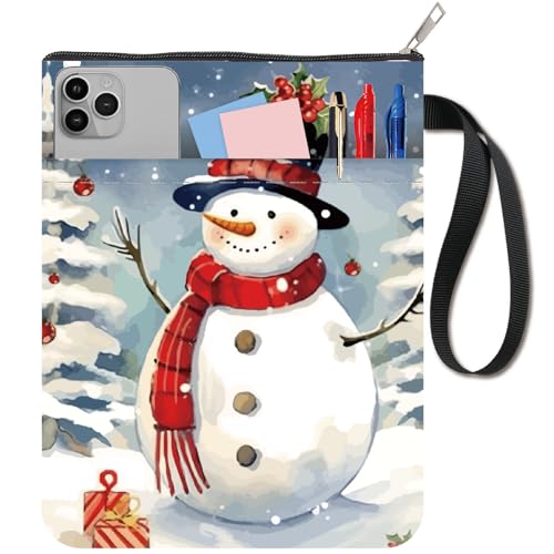 CRASPIRE Snowman Book Sleeve Christmas Book Covers Book Protector for Paperbacks Washable Fabric Cloth Book Cover with Zipper and Extra Sleeve Pocket for Book Lovers Classmate Xmas Gifts