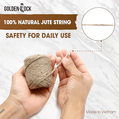 2mm - 164FT Natural Jute Twine Rope String - for Crafts Gardening Plant Accessories Gift Wrapping, Arts Packing Material Christmas Twine Bulk Wedding Decor
