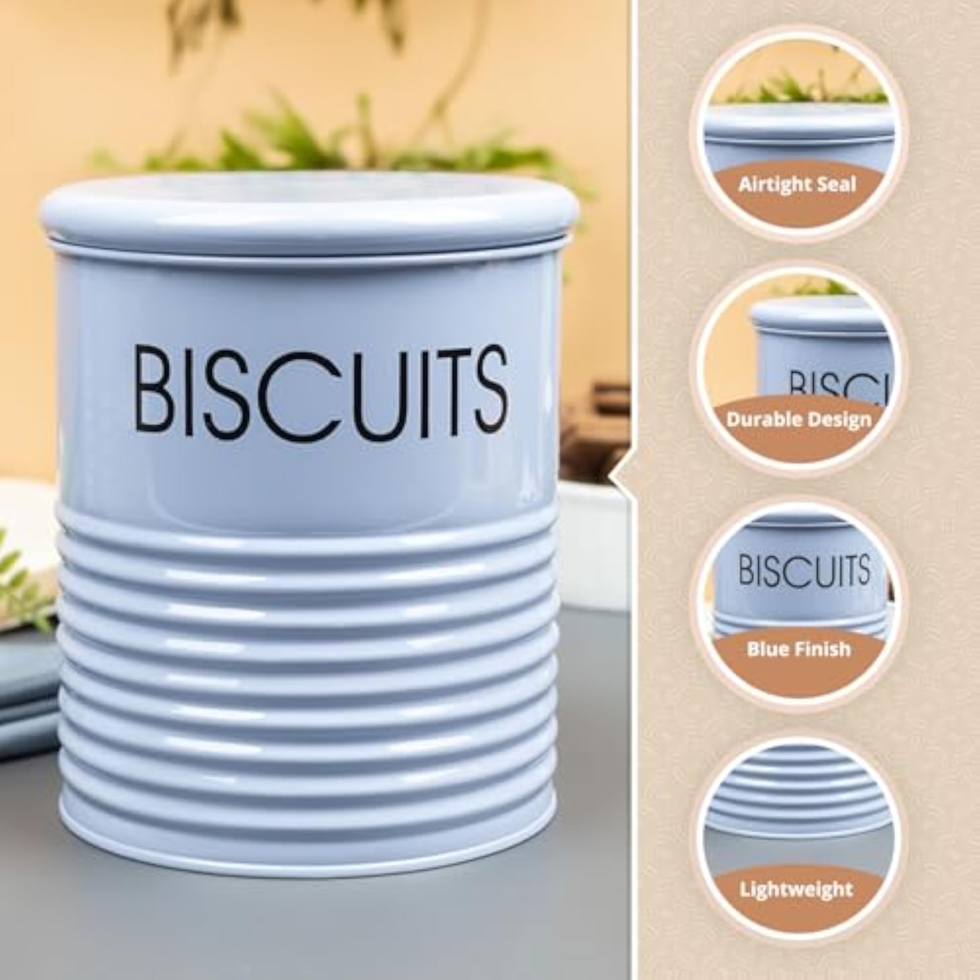 Blue Metal Biscuit Jar 1700ml | Cylindrical Food Storage Container