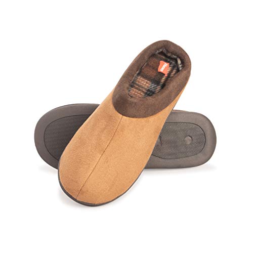 Hanes Men's Memory Foam Indoor/Outdoor Microsuede Clog Slipper Shoe, Tan, XX-Large