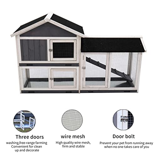 2-Story Rabbit Hutch Indoor Outdoor Bunny Cage Chicken Coop Guinea Pig Cage With Double House And Run, 3 Deep No Leakage Pull Out Tray, Waterproof Roof, Wood House Pet Cage For Small Animals Habitat #TOP4