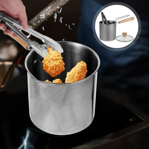 Kichvoe Frigideira Com Cesto Frigideira Funda De Aço Inoxidável Panela De Leite Com Pegador De Alime