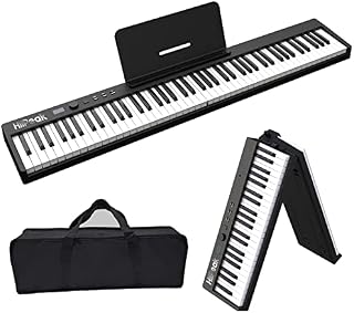 88 Keys Foldable Keyboard Piano, HiiPeak Beginner Digital Piano with Bluetooth, MIDI, Rechargeable Battery, Music Sheet Stand, Professional Electric Piano for Kids, Adults (Full Size Keys)