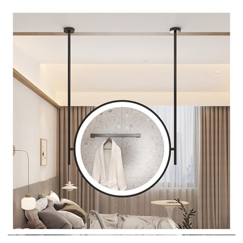 Espejo redondo colgante de techo con luz LED, regulable, 3 colores, diseño montado en metal para entrada y decoración del hogar, 50 x 50 cm