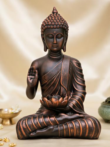 Image of Blessing Lotus Buddha Statue for Home Decor | Buddha Idol for Home Decor | Home Decoration Items for Living Room | Showpiece & Show Pieces for Home Decor Living Room|DB2 (Antique Copper)