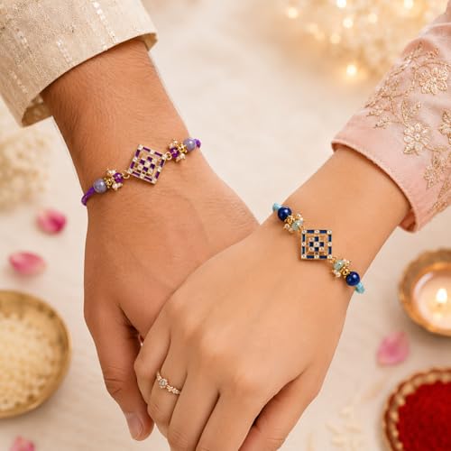Image of Jaipur Ace Rakhi Gift Hamper for Bhaiya Bhabhi with Silver Plated Bowl Set, Pooja Thali, 2 Designer Rakhis, Roli Chawal, Raksha Bandhan Gift Set for Brother Bhabhi, Premium Rakhi Combo with Red Velvet Box