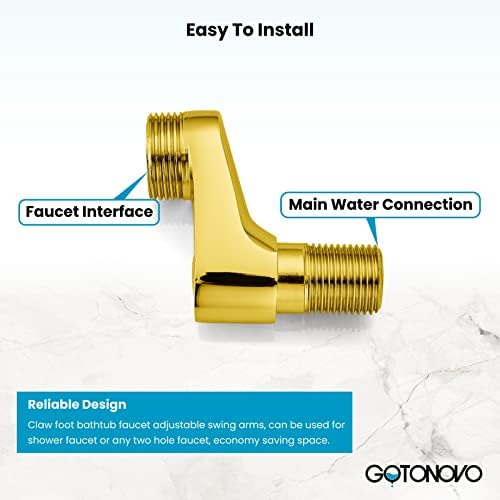 Gold Polished Wall Mount 3-3/8 Inch Adapter Claw Foot Bathtub Faucet Adjustable Swing Arms 1 Pair