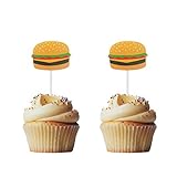 Morndew 24 PCS Hamburger BBQ Cheeseburger Cupcake Toppers for Barbeque Theme Party Birthday Party Wedding Party Decorations