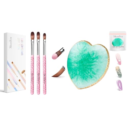 Paleta de resina para arte de uñas y set de 3 pinceles acrílicos miniatura 1