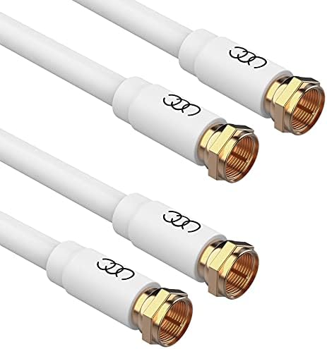 Ultra Clarity Cables Coaxial Cable 35ft (2 Pack) - Triple Shielded RG6 Coax TV Cable Cord in-Wall Rated Gold Plated Connectors Digital Audio Video with Male F Connector Pin (White) - 35 Feet