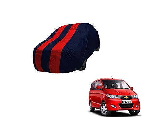 Image of Auto Hub Car Cover Compatible with Chevrolet Enjoy with Mirror Pocket,Triple Stitched, Weather Proof, Enjoy Car Cover- Navy-Red