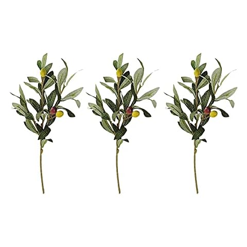 MCDSAJ 3 Pcs Artificial Olive Plants Branches Fake Fruits Fake Plants Green Leaves Fruits Branch Leaves for Home Office Indoor Outdoor DIY Wreath Decor(14-Inch) Cover
