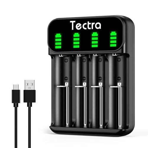 Tectra Universal Rapid 18650 Battery Charger for 3.7V Li-ion 18650 21700 22650 26650 18490 18350 17500 16340(RCR123) 10440 14500, 1.2V Ni-MH Ni-Cd AA AAA AAAA C Rechargeable Batteries