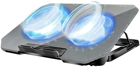 ノートパソコン冷却パッド 冷却台 2つ 冷却ファン 搭載 4段階高度調整可 ノートPCクーラー LEDライト付き スピードスクロールスイッチ付き大風量 低騒音 ２つUSBポート付 メタルメッシュデザイン 9-17インチまでのノート For PC/Macbook/Macbook Pro/PS3/PS4等に対応 (シルバー)