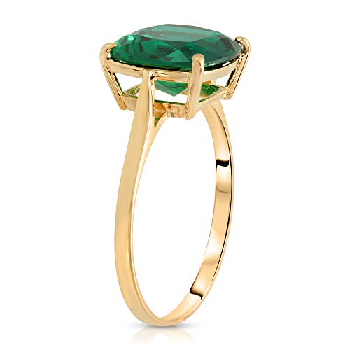 Galaxy Gold GG 3.10 ctw Carats 14K Solid Yellow Gold Cushion Emerald Solitaire Ring with Genuine Vibrant Emerald Brilliant Cut Anniversary Engagement Promise Valentines for Her Him Unisex Ring2