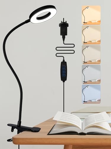 LED Desk Lamp 5 Colors+10 Brightness Book Light Clip on Book Reading Light