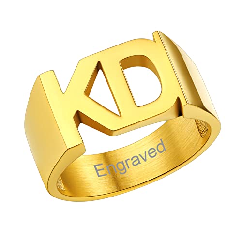 Custom4U Personalized Name Ring Unisex Custom Block Letter/Name/Initial/Year/Word Rings,Stainless Steel/Gold/Black Customzied Nameplate Ring for Women Men (Gift Box) 3.2 Gold