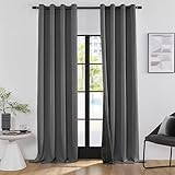 COCO TOP 100% Block Out Light Blackout Curtain 96 Inches Long, Grommet Thermal Controlled Triple-Weave Fabric Curtains for Bedroom/Living Room/Patio/Sliding Glass Doors(Dark Grey, 2 Panels)