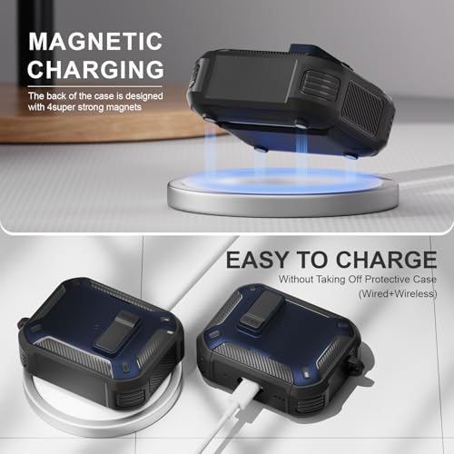 Image of for AirPods Pro 3 Case with Magnetic Lock and Phone Stand, Compatible with Magsafe Charging,with Carabiner&Cleaner kit for Apple iPod Pro 3rd Generation Cover(2025) Men Women (Deep Blue)
