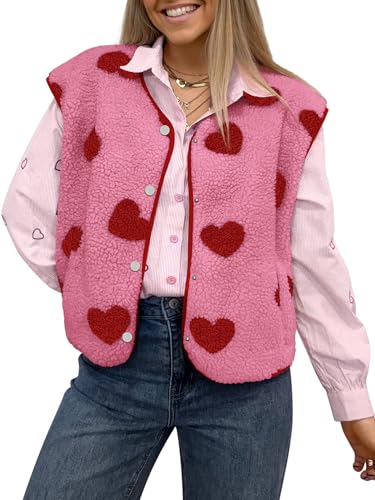 Womens Vests Outerwear Sherpa Fleece Jacket Fall Winter Heart Jacker Vest with Pocket S-2XL2