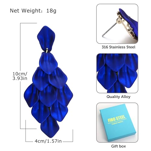 FIBO STEEL Acrylic Petal Earrings for Women Red Statement Earrings Dangle Rhombic Boho Flower Lime Green Orange Rose Big Bold Colorful Costume Jewelry Long Drop Dangle Earrings4