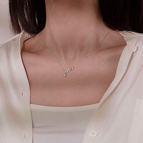 CZ Olive Leaf Pendant Necklace for Women Girls 925 Sterling Silver Cubic Zirconia Crystal Leaves Branch Charm Chain Choker Necklaces Dainty Elegant Birthday Wedding Anniversary Jewelry Gift2