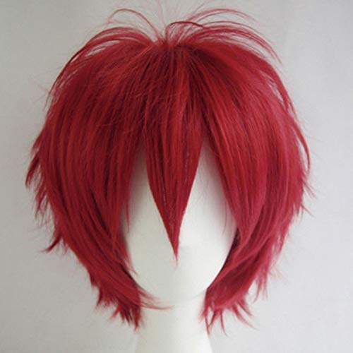 Image of S-noilite Short Anime Wigs Women Men's Burgundy Fluffy Pixie Cosplay Wig for Halloween Costume Party Straight Synthetic Hair Full Wig with Bangs Wine Red