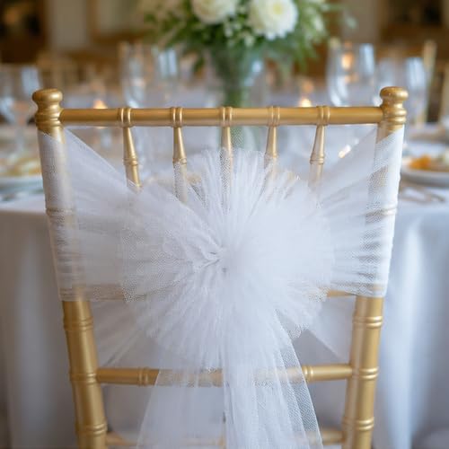 Image of White Tulle Fabric Ribbon 6 Inch by 25 Yards Rolls Fabric Spool Tulle for Gift Wrapping Wedding Decorations Craft Supplies DIY Tutu Skirt Baby Shower Birthday Party