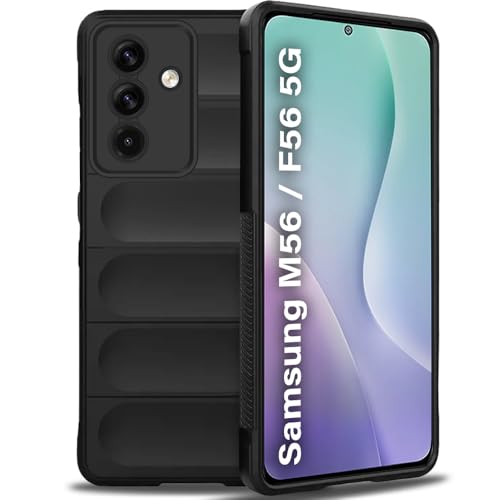 Image of TheGiftKart Liquid Silicon Back Cover Case for Samsung Galaxy M56 5G / F56 5G | Shockproof Military Grade Protection | Micro-Fibre Cloth On Inner Side | Anti-Slip Grip Back Cover Case (TPU, Black)