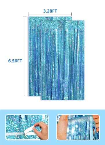 Image of Blue Birthday Decorations Curtain Streamers Ocean Princess Booth Photo Backdrop Streamers Tinsel Accessories Party Decorations 2 Pack