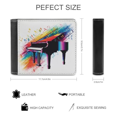 Men's Leather Wallet Bifold Wallet for Men Colorful Piano Keyboard Music Slim Wallet with Multiple Card Classic Passcase Mens Card Holder2
