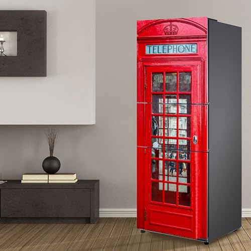 Fridge Wraps Kitchen Fridge Stickers Cover Full Doors, Fridge Sticker Full Covering Door Fridge Covers Skins wall Stickers for Kitchen Decal, Retro red Telephone Booth London