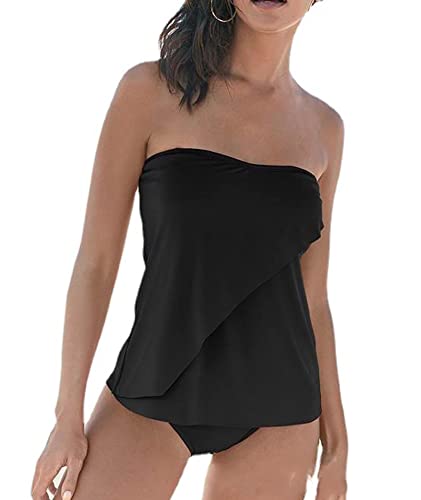 xxxiticat Women's Strapless Tankini Sets Adjustable Straps Push Up Sweetheart Padded Beach Swimsuit Ruffled Bathing Suits