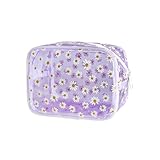 TotePrint Designed Lovely Daisy Printed Ladies Fashion Cosmetic Bag PVC Plastic Carrying Bag Small-Sized Baisy Pattern PVC Cosmetic Bag (purple)