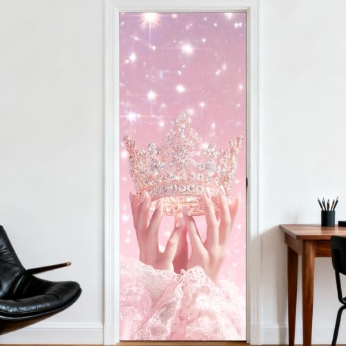 Image of Nuxovilar Pink Crown Door Stickers Peel Stick PVC 30.31x78.74 in